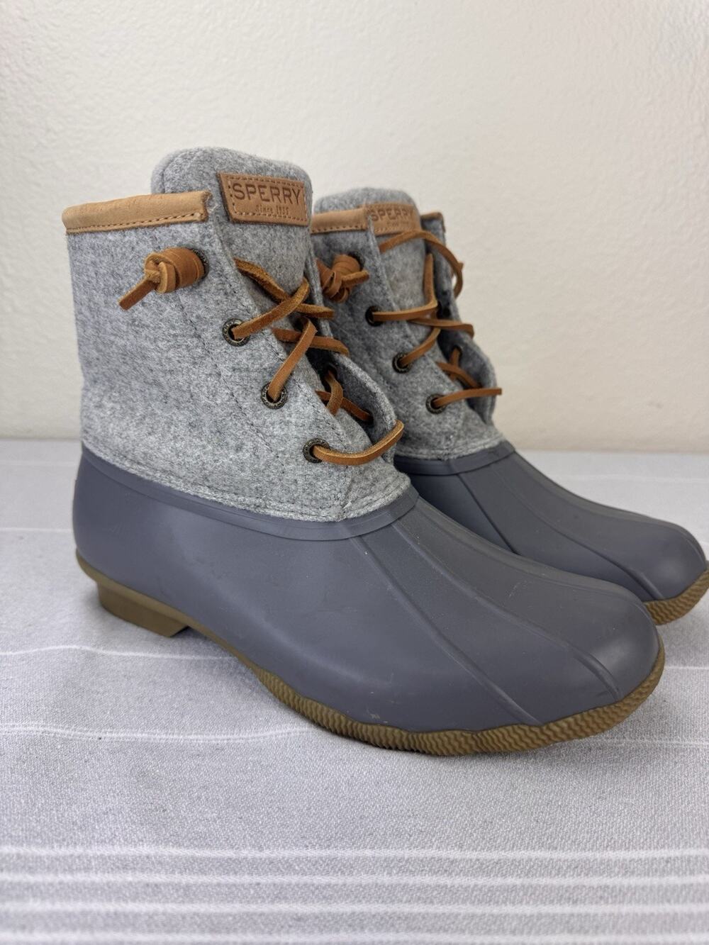 Sperry Top-Sider Saltwater Wool Embossed Waterproof Duck Boots STS82475 Gray 7.5